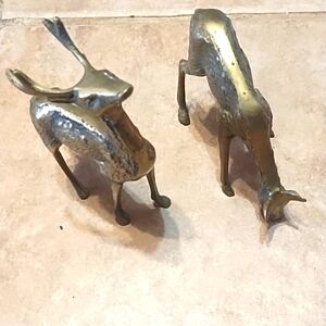 Vintage Pair Of Solid Brass Deer Buck & Doe statues